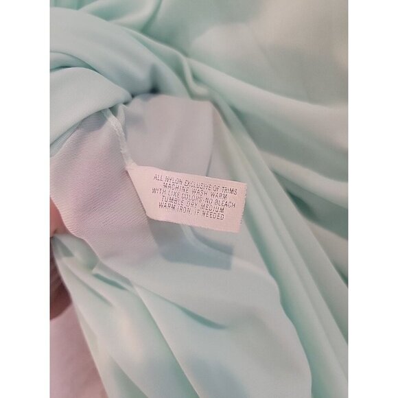 Vintage Shadowline Gown Long Pale Blue Rosette Embroidered Flutter Sleeve Small - Picture 7 of 7